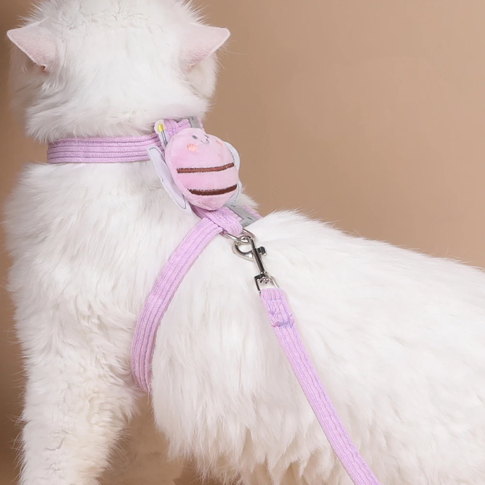 Cat Harness Leash Collar Set Adjustable Cartoon Bee Double Layer Dog Harness for Small Medium Pet Collar Leash Outdoor Walking