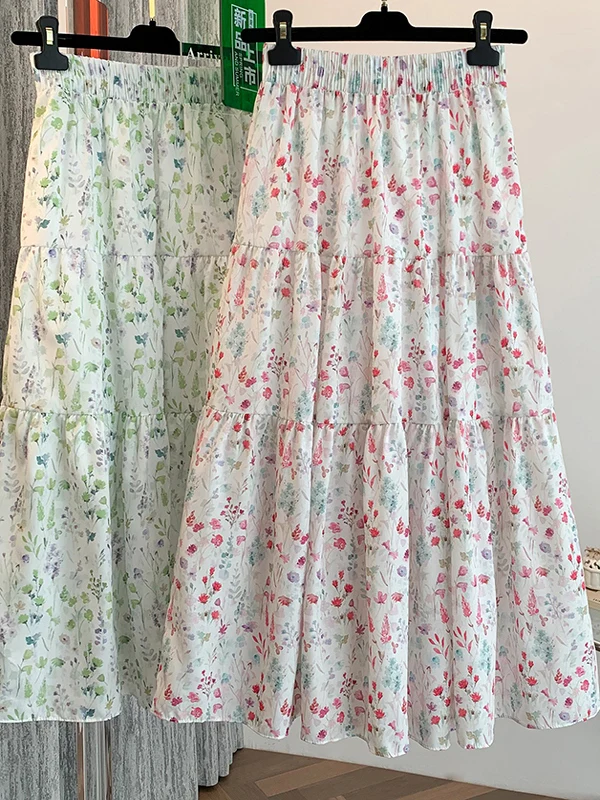 Lente Zomer Bloemenprint Elastische taille f-lengte Rok Veelzijdige Country Sle Dames Faion Retro Woon-werkverkeer Hoge taille A...
