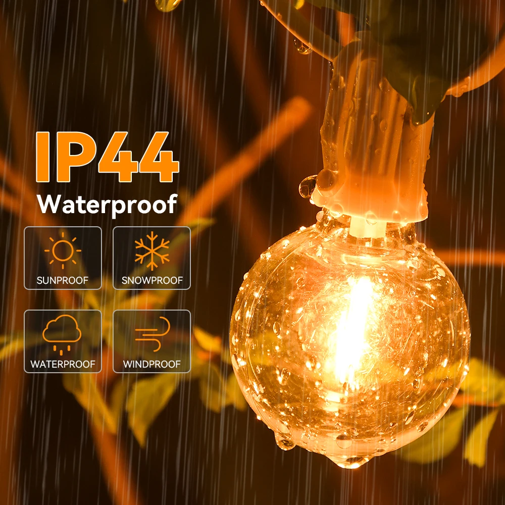Outdoor G40 LED String Lights Shatterproof Globe Bulbs String IP44 Waterproof Wedding Lights Decoration 15M 30M Connectable