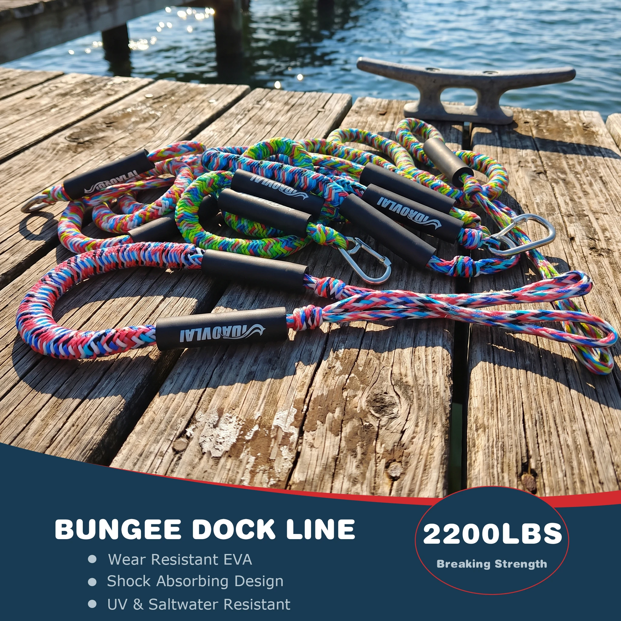 7ft Bungee Dock Lines for Jet Ski,16-Strand Multi-Color Braid Unique Pattern Per Rope,Fits Most Small Boats