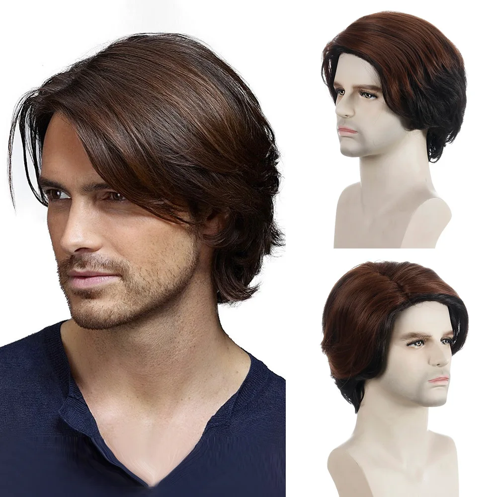 

European and American short curly wig synthetic headpiece men's slant bangs stylish and handsome wig for daily wear