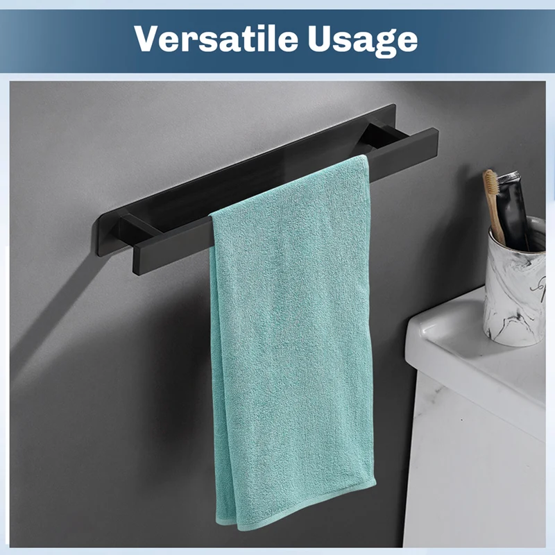 Adhesive Stand Towel Bar Shelf Black Stainless Steel Wall Mounted Lavatory Kitchen Bathroom Towel Rack Bar Holder Hanger