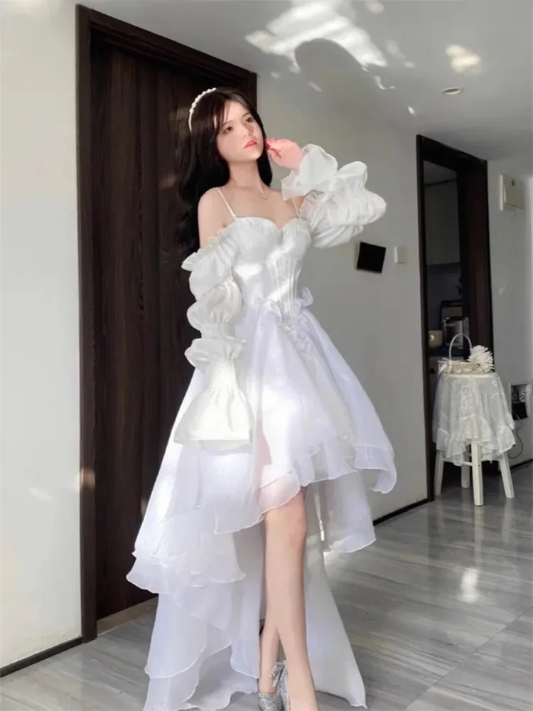 Elegant Slash Neck Off Shoulder Dresses Summer Irregular Slim Waist Dress for Women 2025 New Long Sleeve Vestidos De Mujer