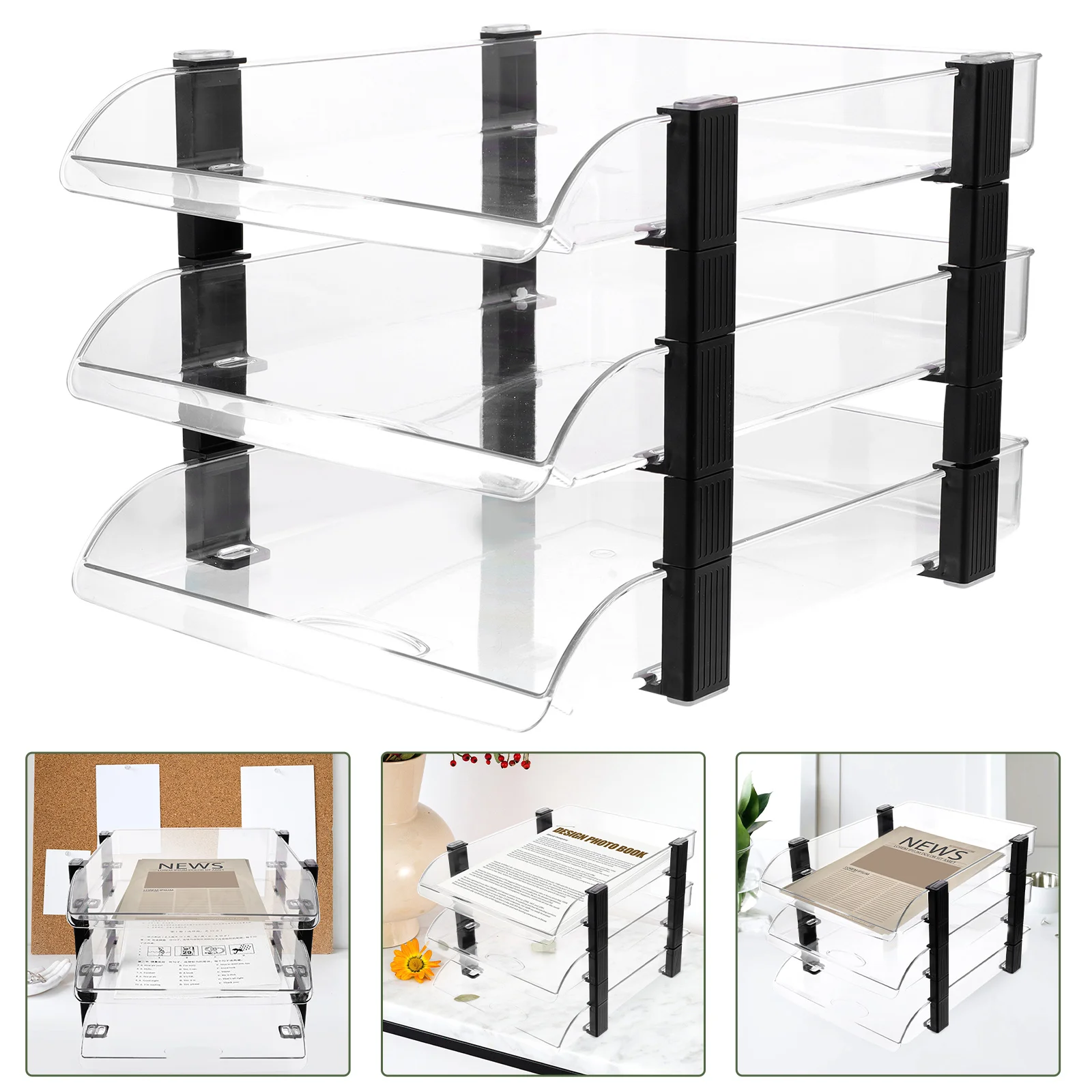 

Sturdy Desktop File Paper Tray Storage Rack for Office Home School Large Capacity Tidy Desk Transparent Acrylic ganizer