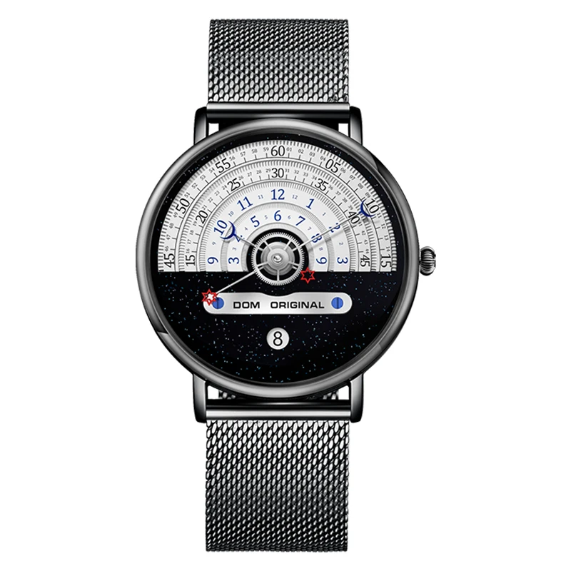 DOM 1288 New Creative Fashion Mesh Leather Casual Date Waterproof Special Quartz New Watch Men's Male Boy Clock Sports Reloj