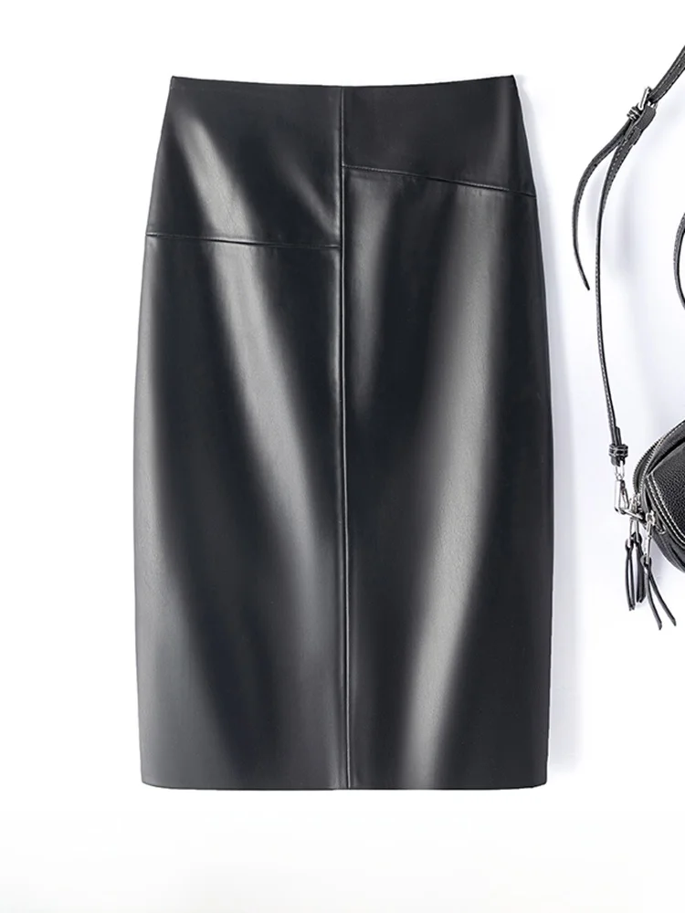

High Waist Slimming Mid-Length eepskin f Skirt Women's Faion Commute Sle Elastic Micro High Waist eepskin Skirt