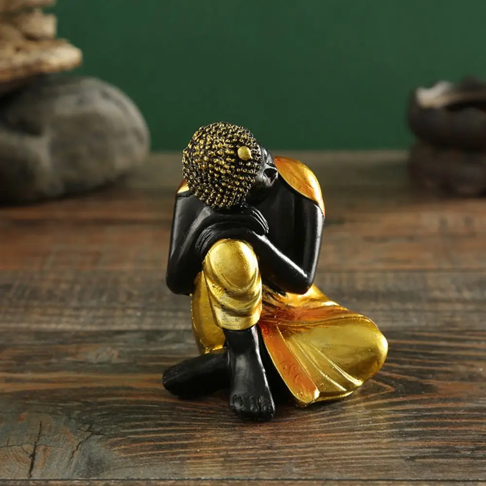 Durable Anti-oxidation Indian Buddha Sculpture Easy to Clean Handmade Buddhism Figurine Meditation Little Monks Ornaments Office