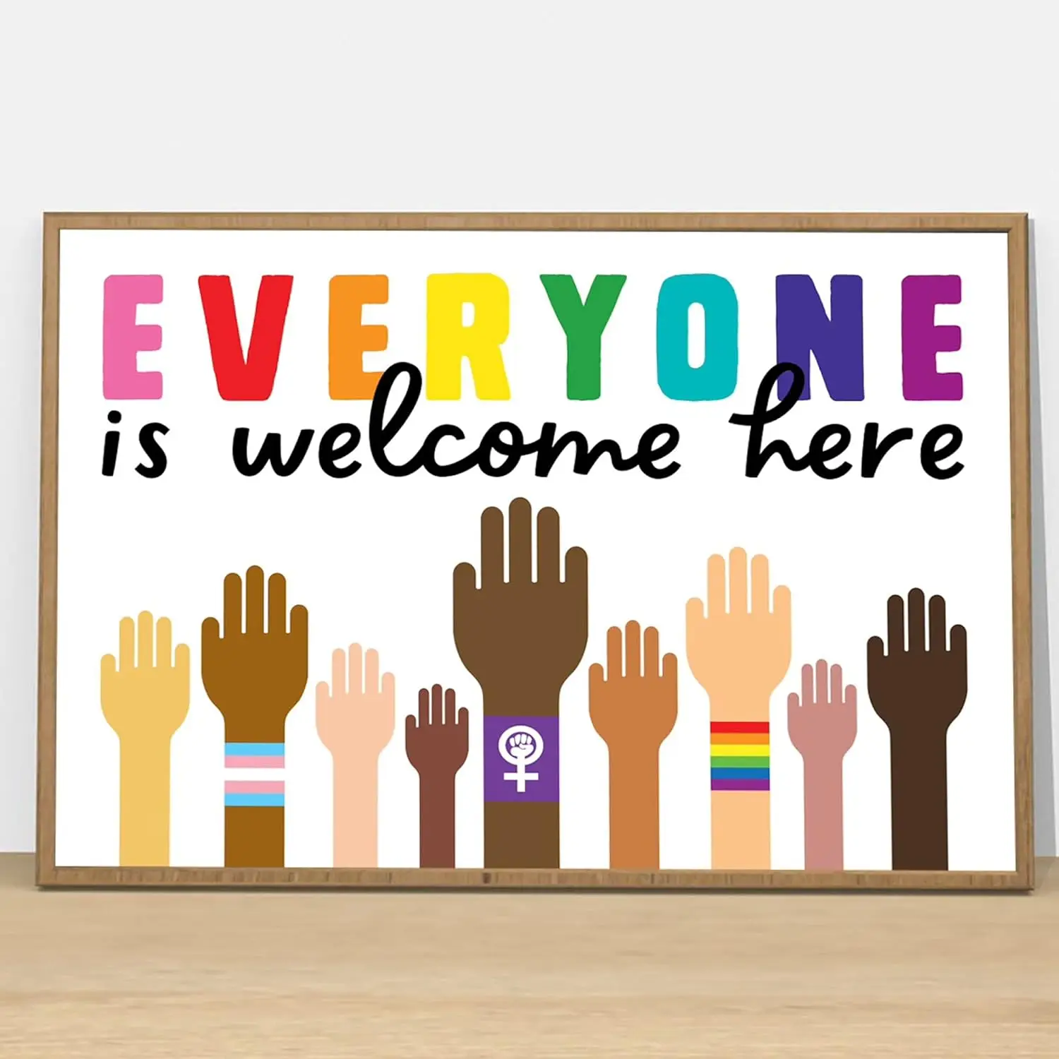 New metallic tin signage Everyone is Welcome Here Poster Classroom decor Rainbow Kindness Counsellors Diversity Pride includes t