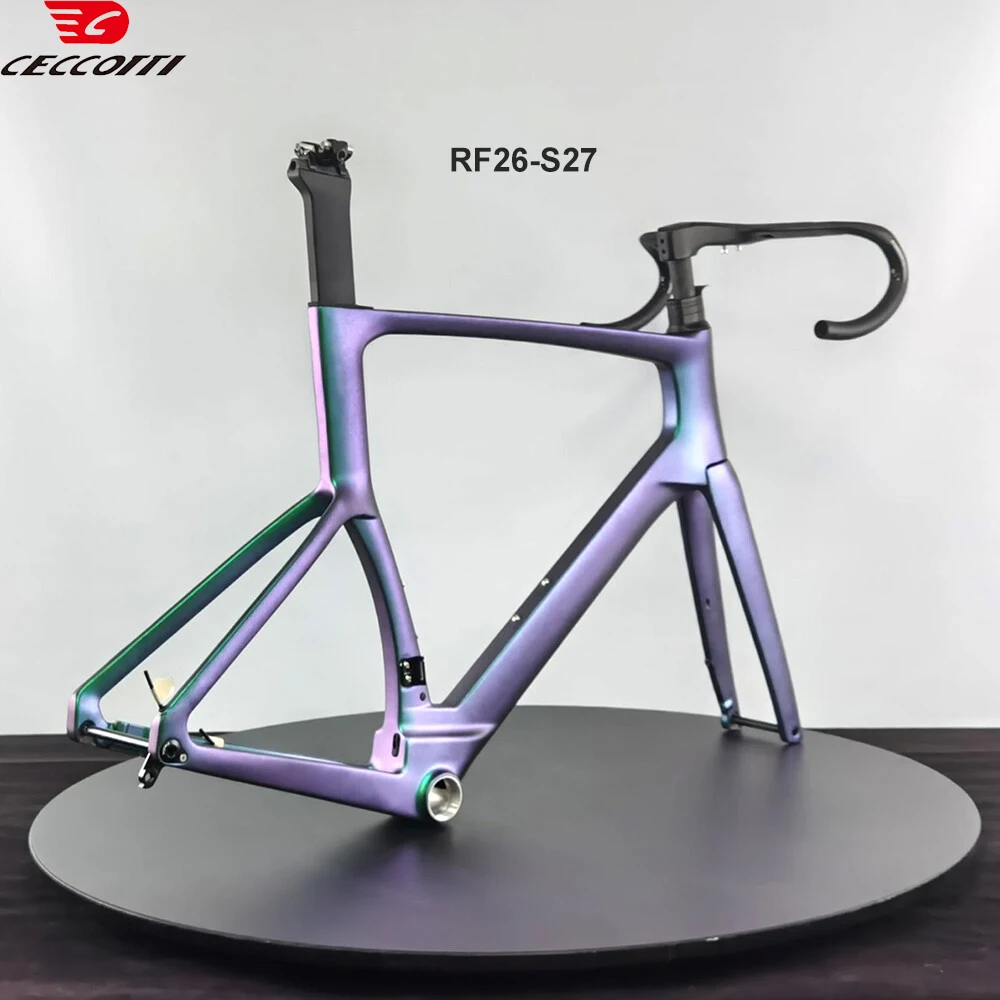 CECCOTTI Chameleon Color Road Bike Frame 700C Full Hidden Cable System Thru Axle Disc Brake Compatible Bicycle Frame