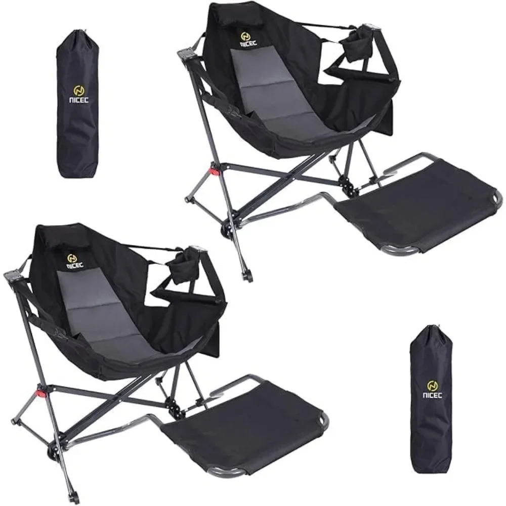 Hammock Camping Chair, Camping Chair Rocker, Swinging Chair, High Back with Stand, Cup Holder, Side Pocket, Heavy Duty (2, Blac