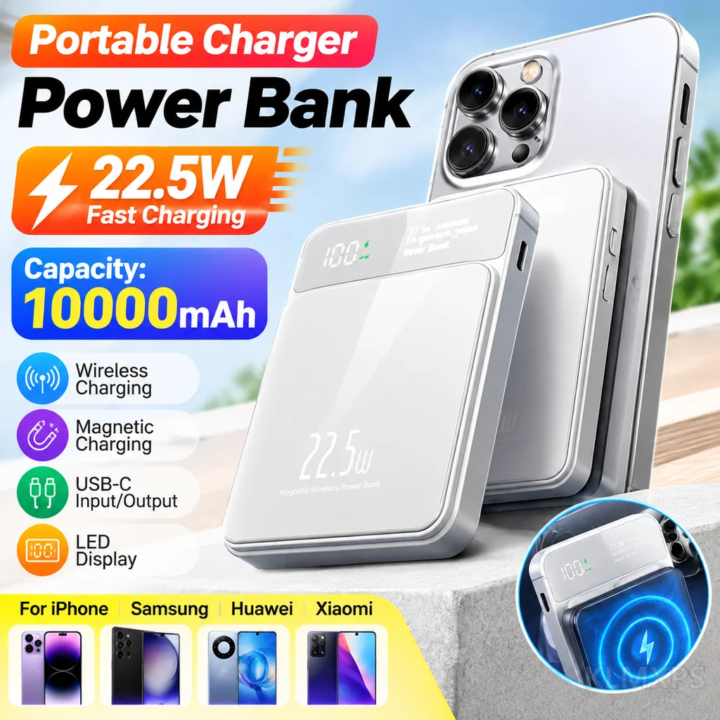 Magnetic Wireless Power Bank 15W Fast Charging Portable Charger Digital External Battery Pack For iPhone Travel Backup Use