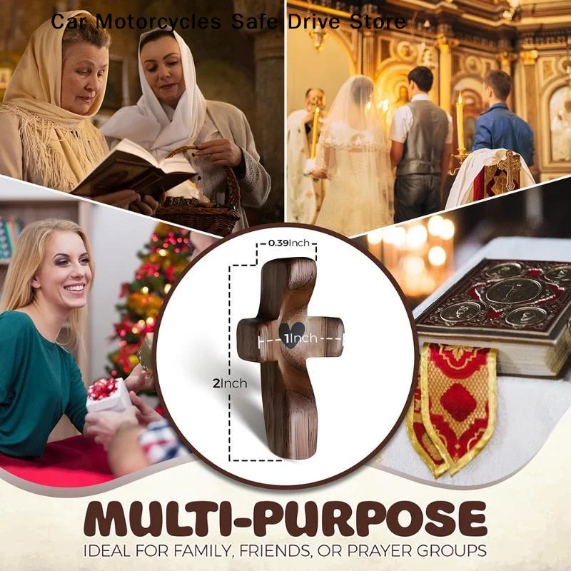 【M】Heart-shaped Black Walnut Wood Thumb Cross Solid Wood Hand-held Piece For Easter Prayer Church Decoration