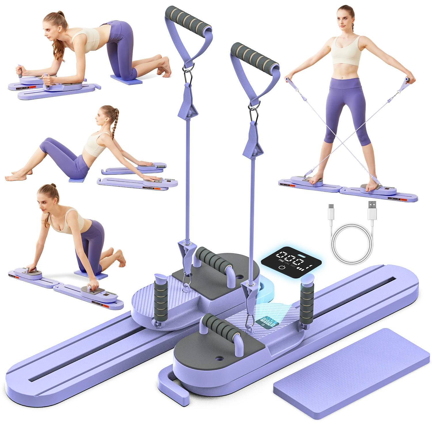 

Pilates Board with Resistance Bands Portable Pilates Reformer Multi-functional Full Body Fitness Board for Women Home Workout