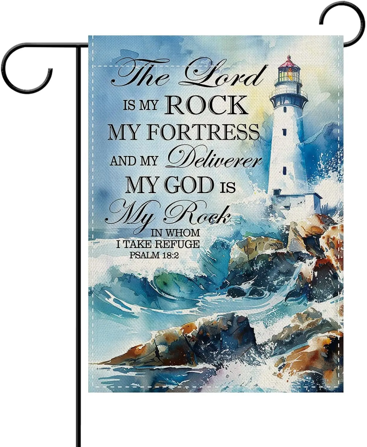 Dyrenson Christian God is My Rock Decorative Garden Flag, Religious Coastal Lighthouse Bible Verse Yard Outside Home Decorat ZZM