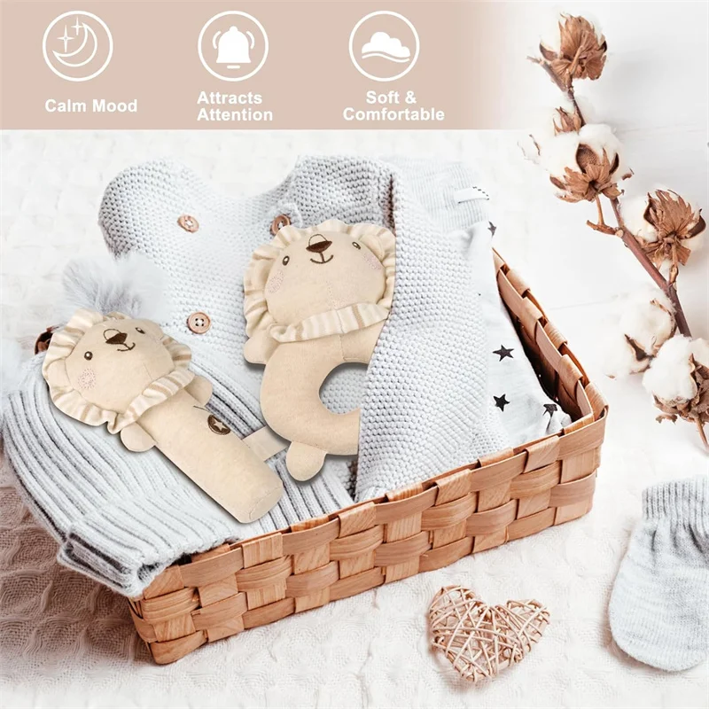 مجموعة ألعاب خشخيشة ناعمة للأطفال من القطيفة، ألعاب حسية على شكل فيل أسد ثعلب بيج للرضع، قطعتان من ألعاب خشخيشة قطيفة