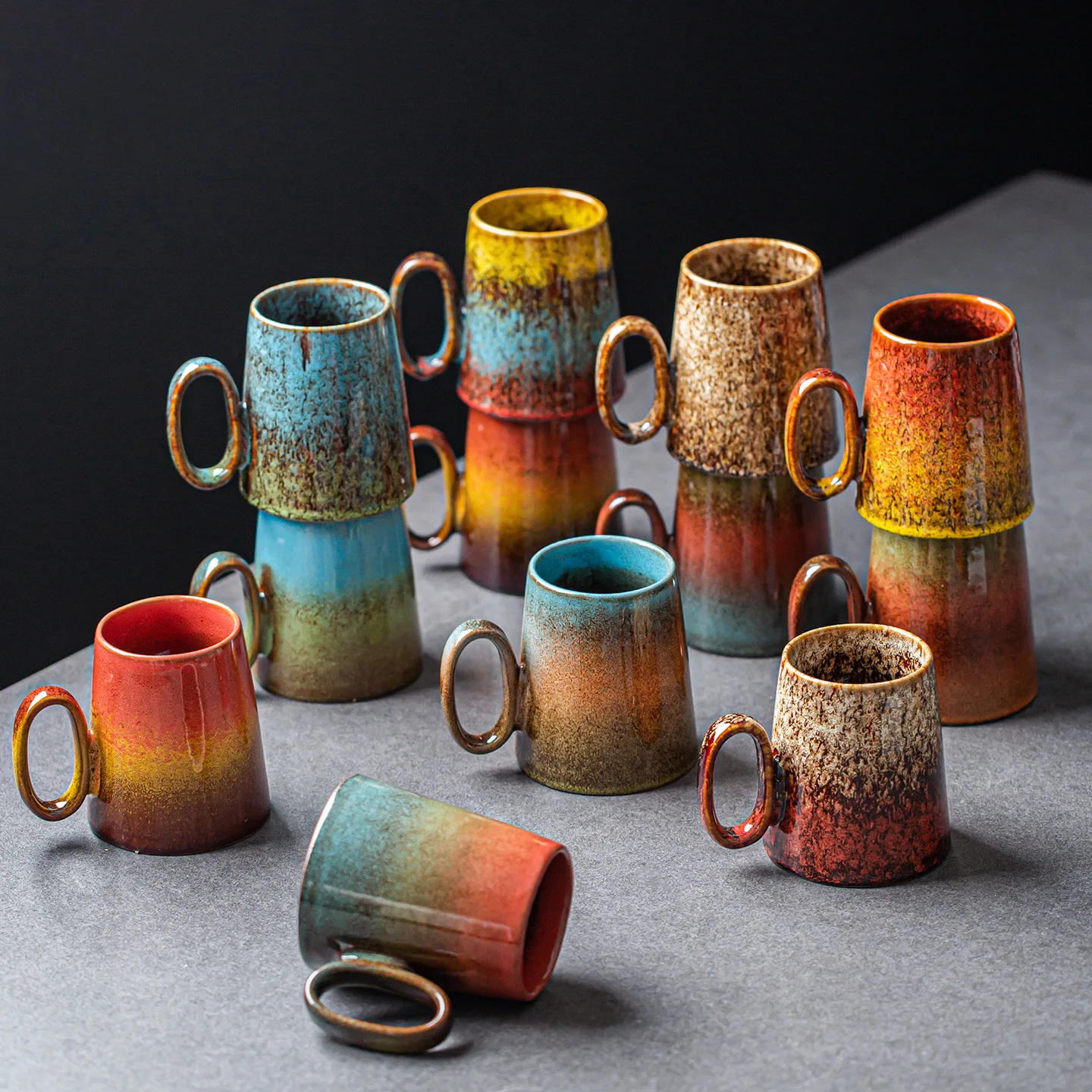 Ceramic Kiln Turned Gradient Mug High Aesthetic Value Vintage Style Large Capacity Coffee Cup Creative Design For Homestays