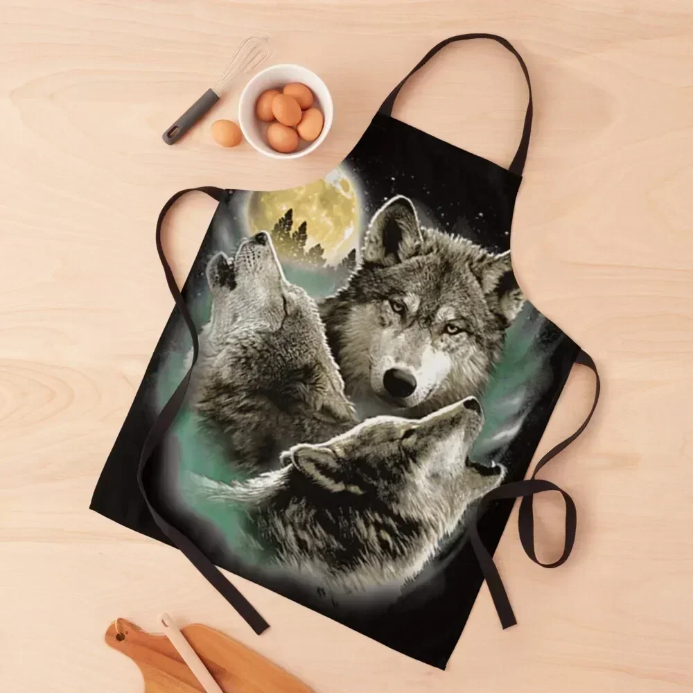 

Three Wolves Howling in Moonlight Apron kindergarten teacher Chef Uniform For Men Men kitchen Home Supplies Apron