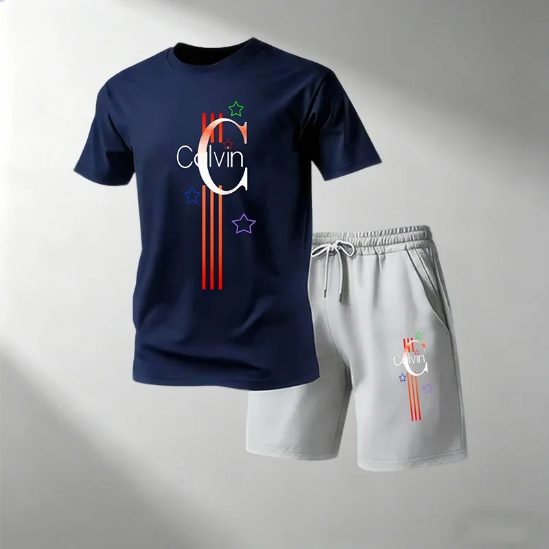 

2026 Summer Hot Sale Men's T-Shirts Sets O-Neck Short Sleeve + Sports Shorts Quick Dry Running Gym Casual Street 2 Piece