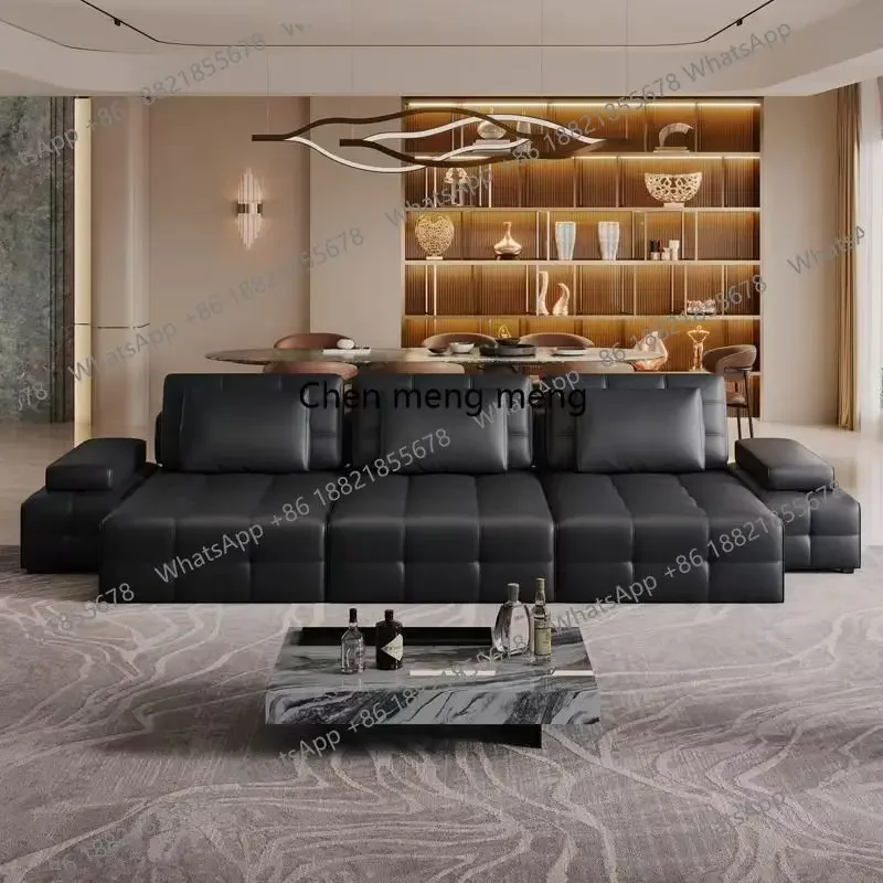 RR Lawrence electric leather sofa function living room straight row cowhide retractable sofa bed dual-purpose