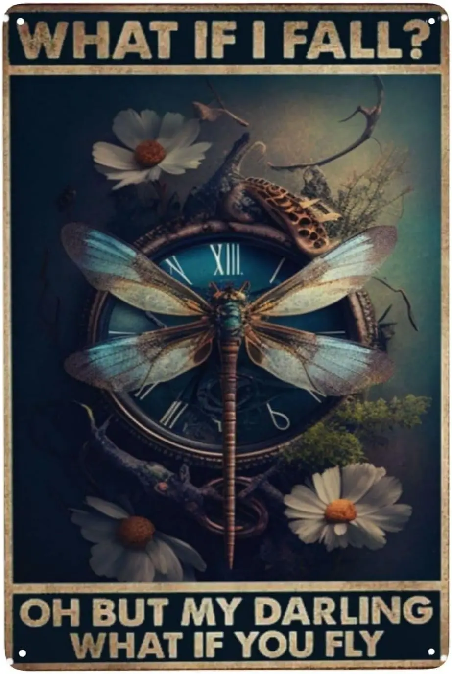 ZHIQUN What If You Fly Metal Sign - 8x12 Inch Retro Life Quotes Wall Decor - Dragonfly Daisy Motif for Home Bar Man Cave Boho Ae