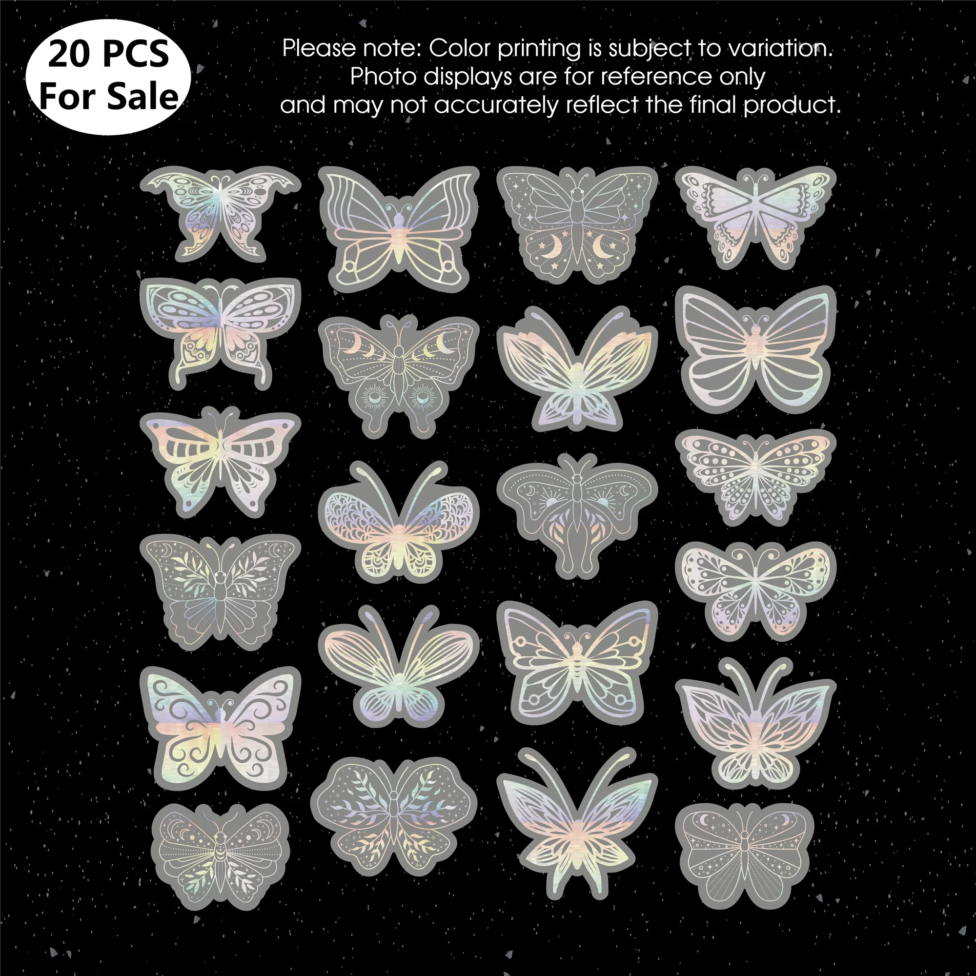 20 Pack DIY Butterfly Stickers: 20 Unique Laser Silver Transparent Waterproof Self-Adhesive Designs