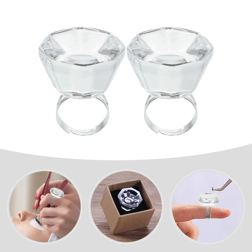 

2pcs Crystal Eyelash Glue Rings Lash Holders Microblading Pigment Cups Disposable Durable Beauty Salon Home Use False Lashes