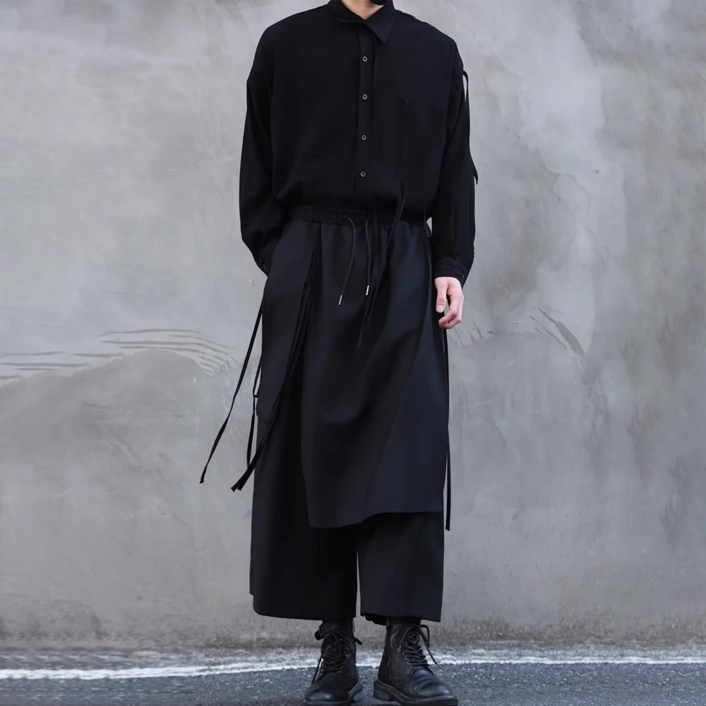 

XS-5XL зимняя мужская однотонная широкая юбка брюки американский ретро модный тренд High Street свободные повседневные нишевые мужские штаны