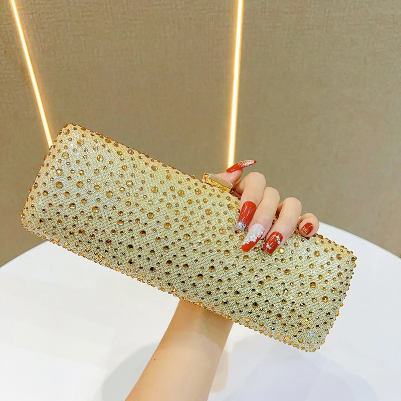 

Banquet Party Clip Bags Diamond Chain Crossbody Women's Small Square Bag Rhinestone Evening Clutch for Wedding Party Dinner