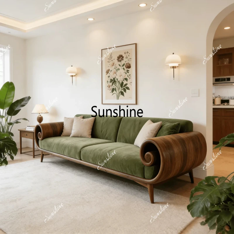 

New Chinese style, solid wood living room sofa, home guest bed and breakfast villa high-end furniture customization