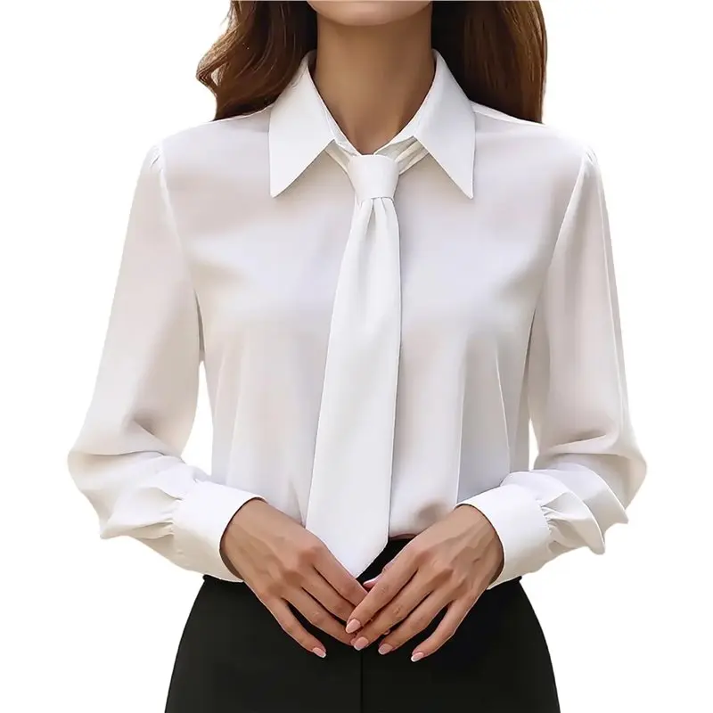 

CYL-Женская однотонная повседневная рубашка с длинным рукавом и завязками, элегантная офисная блузка во французском стиле