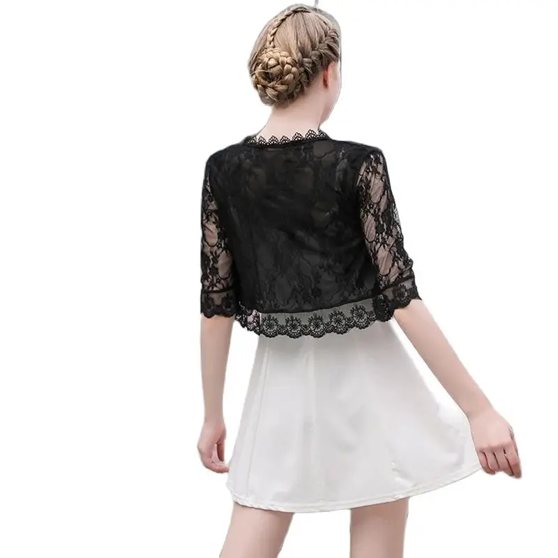 Bolero Women Femme Long Sleeve Lace Jacket Casual Lace Appliqued Shawl Shurg Wedding Bridal Cape Party Wedding Wrap Short Coat