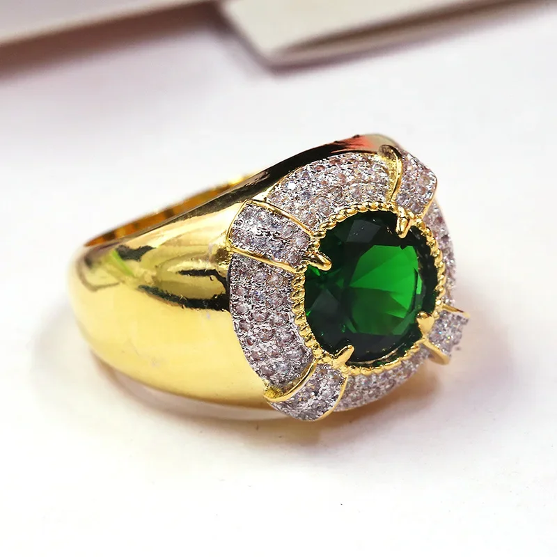 Exquisitely 18KRGP Golden Plated Ring 1.28 Ct Green Russian Nano Stone Vintage Engagement Rings for Men Women Fashion Jewelry