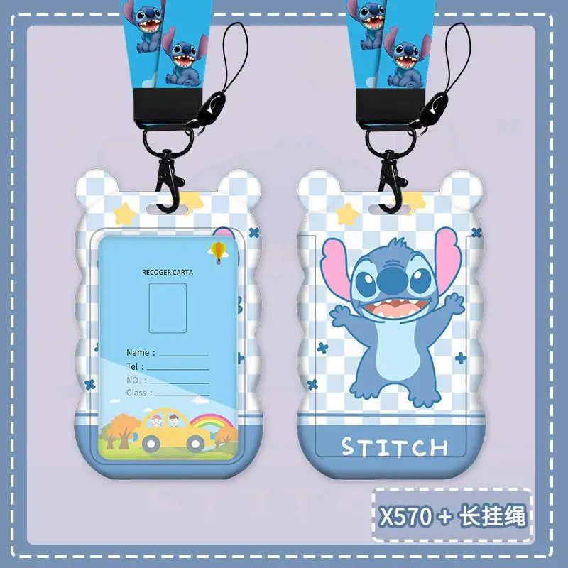

Kawaii Disney Stitch Cartoon Wavy Card Holder Access Card Case with Long Lanyard For Kindergarten Students ID Badge Holder