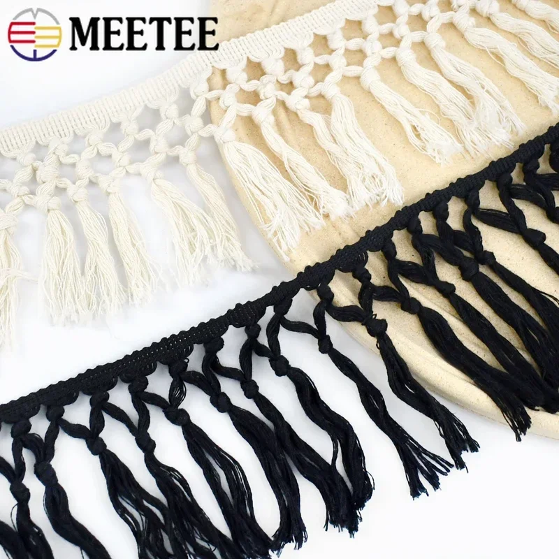 2/5Meters Meetee 9/10cm Cotton Tassle Lace Fabric Knotted Ribbon Yarn Broom Sling DIY Craft Hometextile Curtain Sewing Accessory