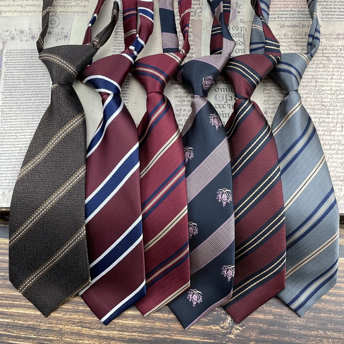 22CM Short Neckties Handmade Striped Small Ties For Men Women Lazy Tie Young Girls Cute College Style Brown Solid Cravat Female