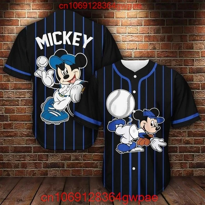 Mickey Baseball Jersey Men's Women Shirt Disney Minnie Mickey Mouse Shirt Baseball Uniform Short Sleeve Hip Hop Baseball Uniform