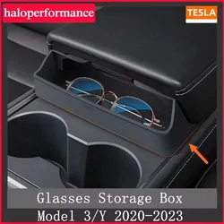 For Tesla Model 3/Y Accessories 2023 Central Control Armrest Box Glasses Pocket Car Glass Case Storage Casket Auto Parts