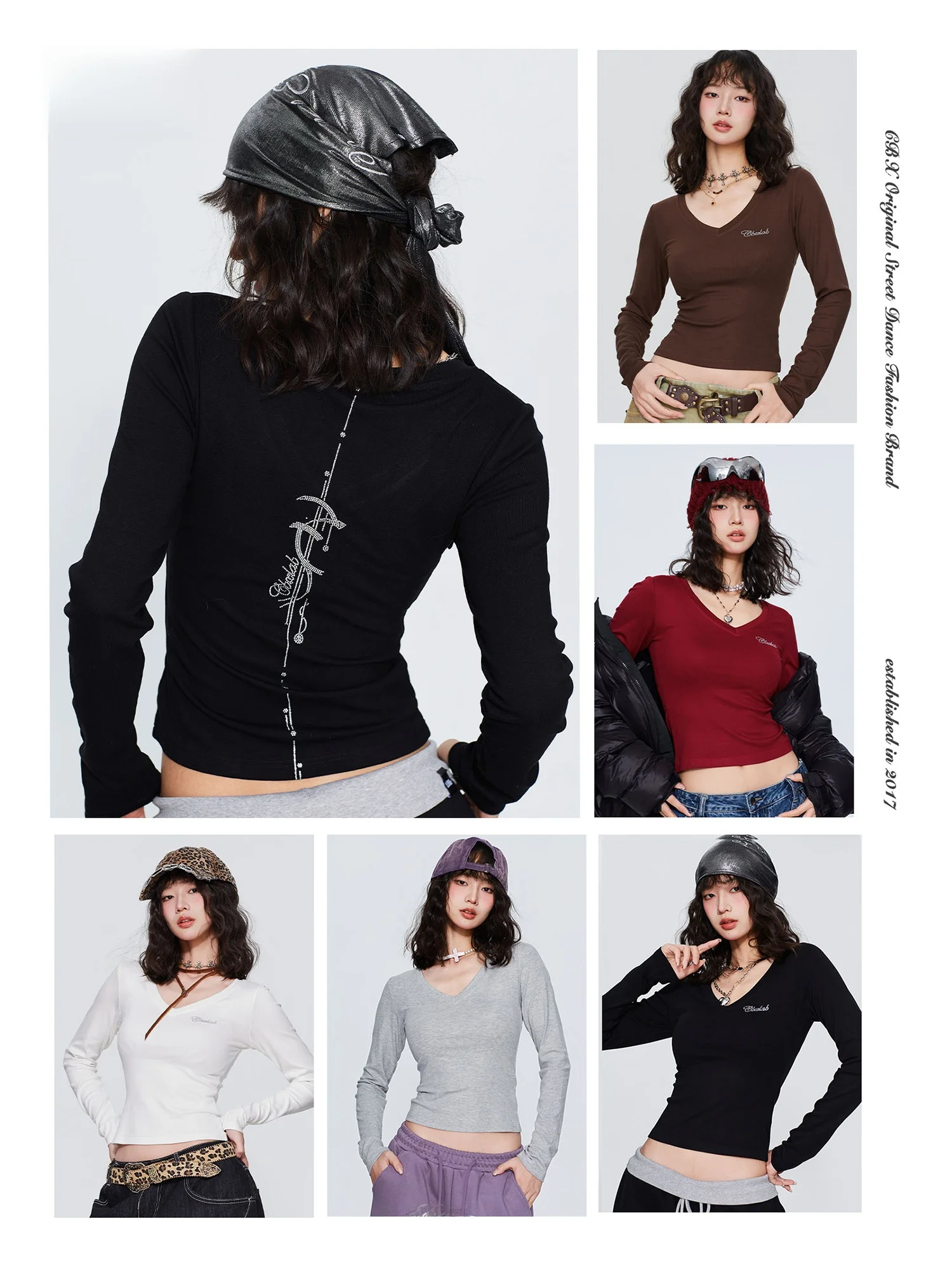 

CBXLAB Street Dance Trendy Brand Sexy Deep V Long Sve Slim Fit Dancing Base Top Glitter Notes Hot Girl Dance Bot irt