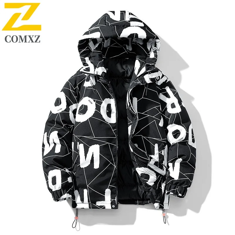 

COMXZ Men Winter Jacket Hong Kong Style Trendy Loose Plus Size Snow Camping Padding Coat Skiing Windproof Cotton Padded Jacket