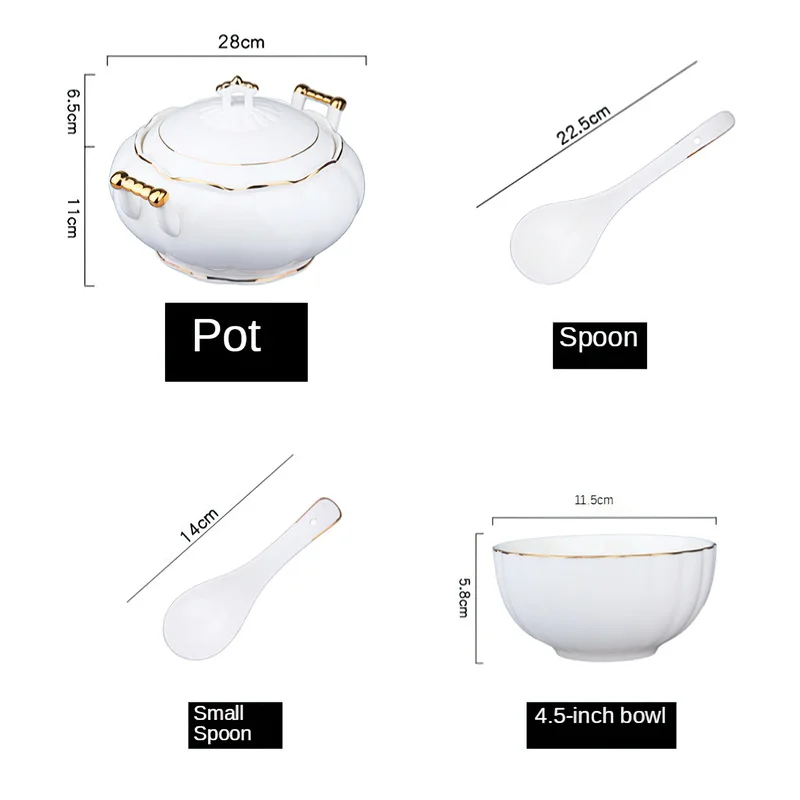 15pcs Ceramic Tableware Set Soup Pot Rice Bowl Small Spoon Tray Set Bone China Dinnerware Sets Home Restaurant Kitchen Supplies