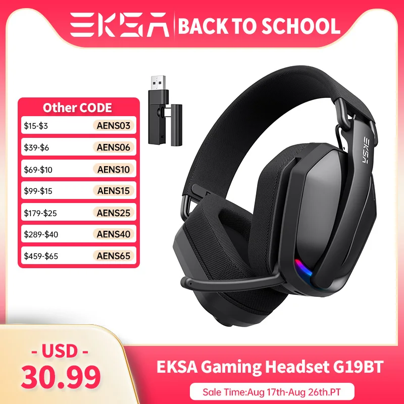 EKSA G19BT 2,4 GHz kabellose Gaming-Kopfhörer, ultraleichtes Bluetooth 5.4-Headset für Gamer mit Mikrofon für PC/PS5/Xbox