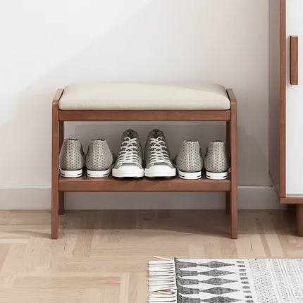 Solid wood shoe changing stool, beech soft bag seat cushion, shoe rack stool at the door of the home, seated entry shoe stool