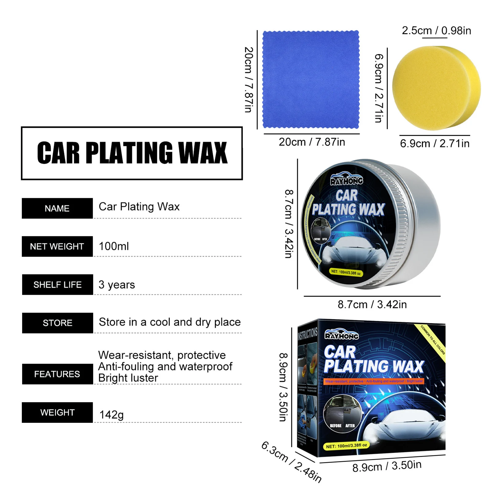 Car Solid Wax Waterproof And A nti-fouling Maintenance Car Paint Scratch Repair Plated Crystal Wax Coating Paint Care Polishg