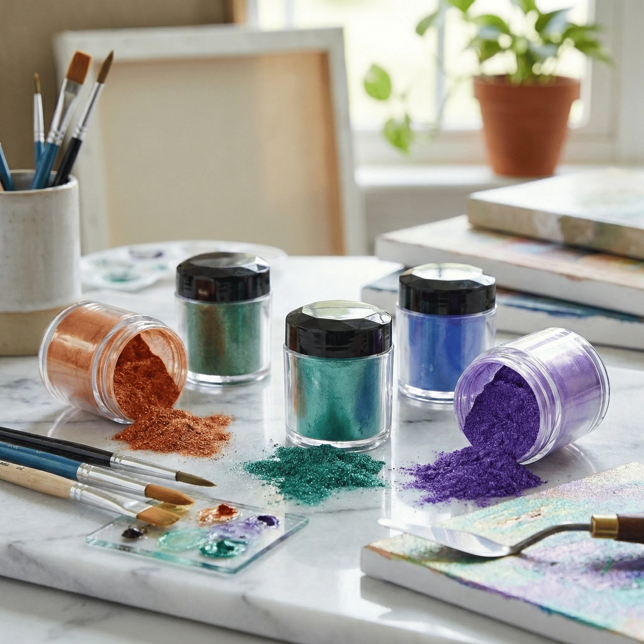Thermochromic pigment powder; temperature-activated, changes color at 88°F; 5-color set; suitable for paints, slime, epoxy, resi