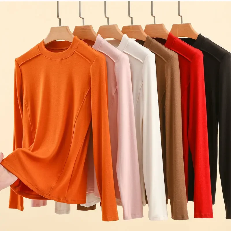 Dralon MockNeck Dieptepunt T-shirts Lange mouwen Herfst Winter Warme T-shirts Dikke fleece T-shirts passen allemaal bij elkaar