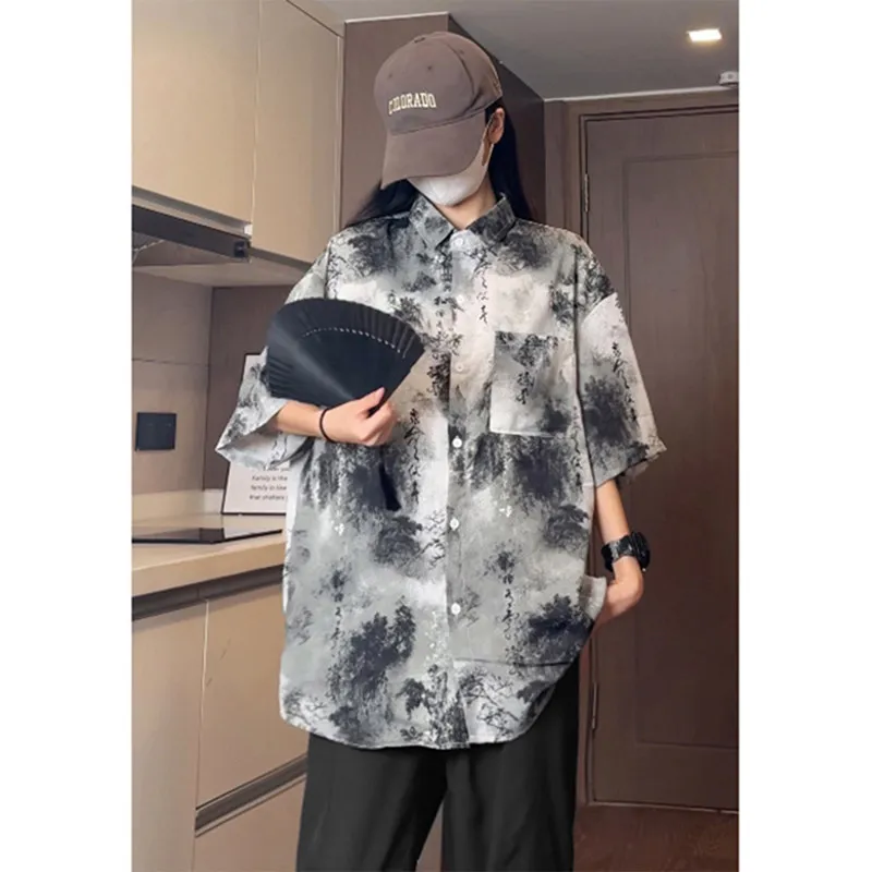 

Новый китайский Sle Water-Media Tie-Dye Ice-Silk ort-Sve мужской irt летний модный свободный крой из полиэфирного волокна чистый цвет