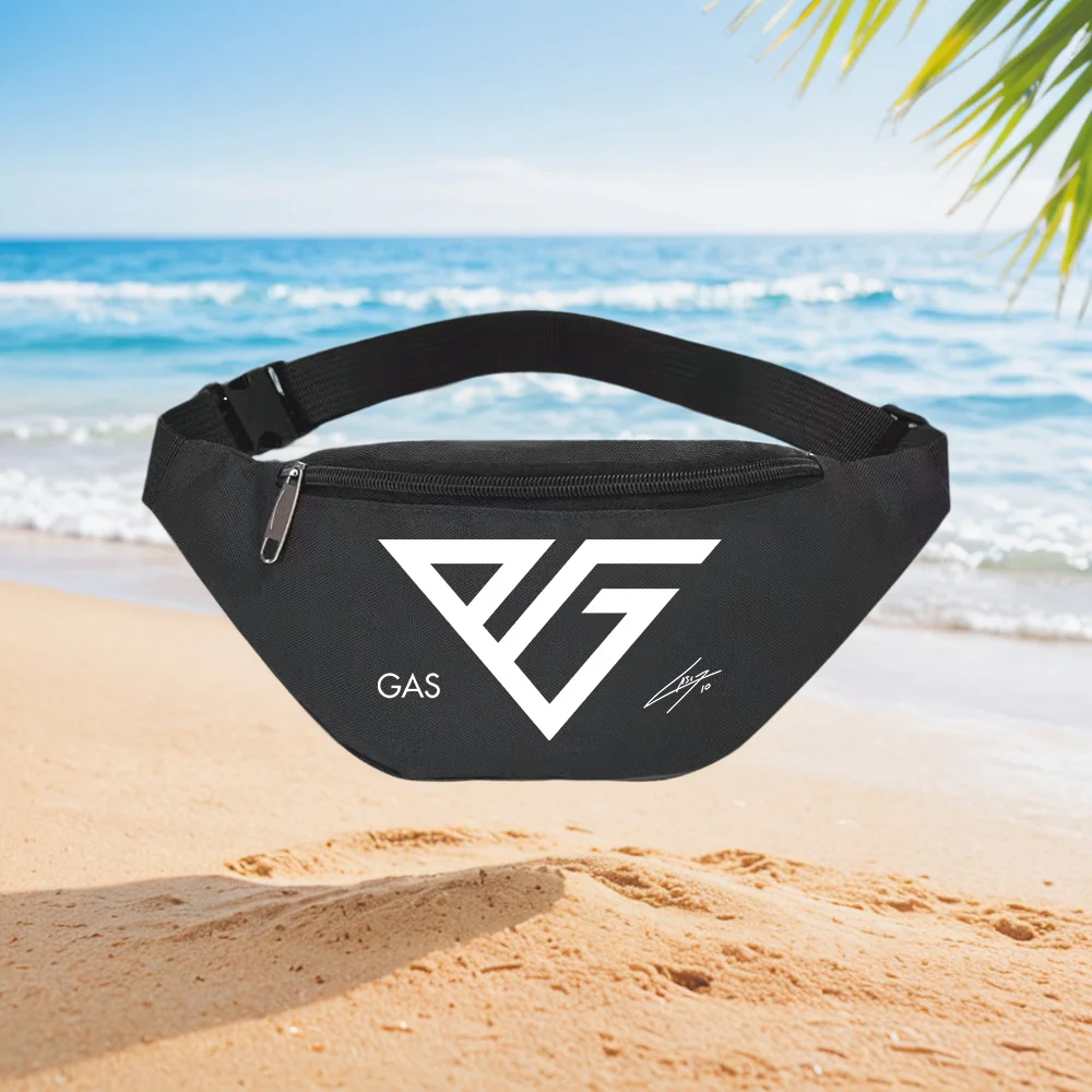 GAS Logo Graphic Design Abstract Triangle Pattern Waist Backpack Crossbody Chest Bag Street Casual Sporty Fashionable Simple Uni