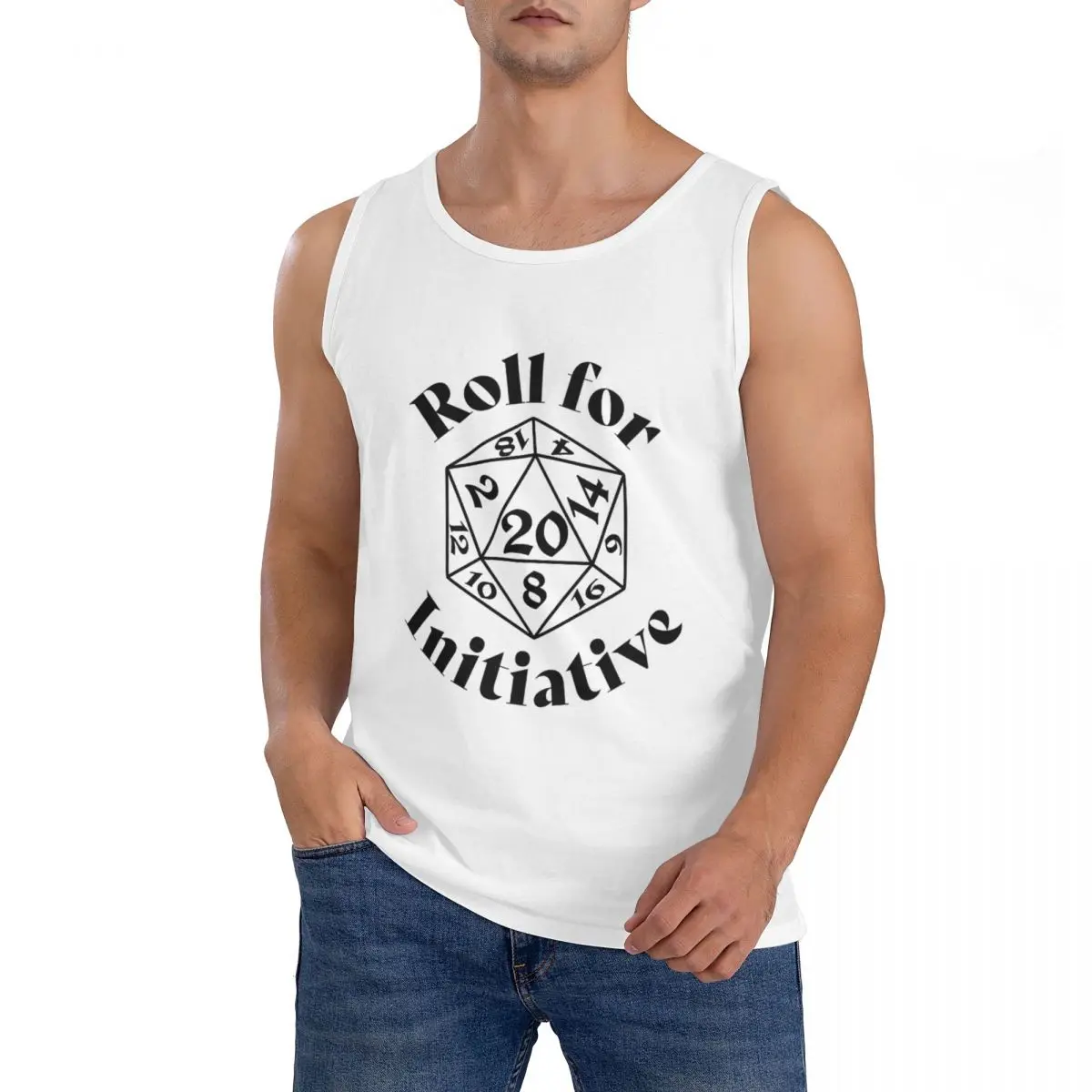 100% Cotton Roll For Initiative Dnd Game Sleeveless T-Shirt Men Workout Sports Clothing Tops Men's Crew Neck Vest