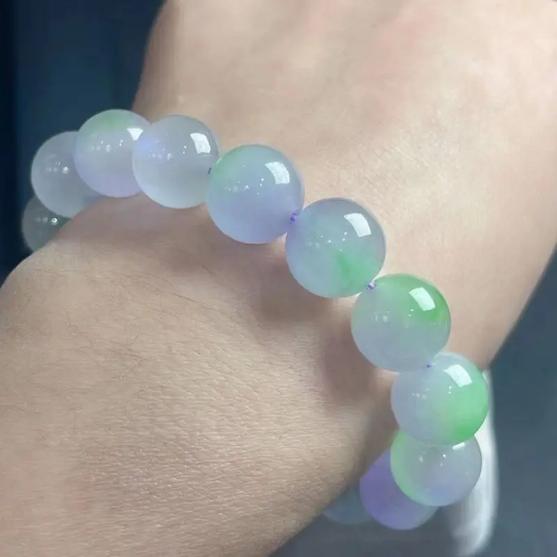 بورما الطبيعية سوار مرصع باليشم عالية الجليد الصف ميانمار الجاديت الأرجواني الأخضر اليشم حجر الخرز مطاطا مطرز أساور أساور