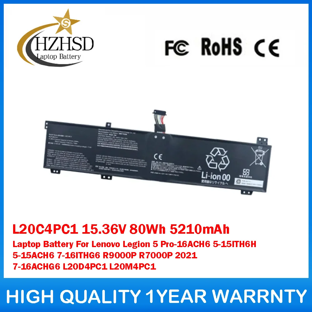 

L20C4PC1 15.36V 80Wh 5210mAh Laptop Battery For Lenovo Legion 5 Pro-16ACH6 5-15ITH6H 5-15ACH6 7-16ITHG6 R9000P R7000P 2021